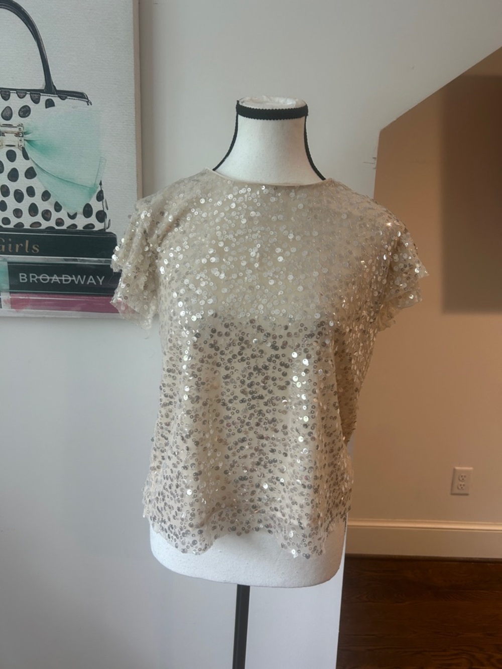 Anthropologie Cream Sequence Top